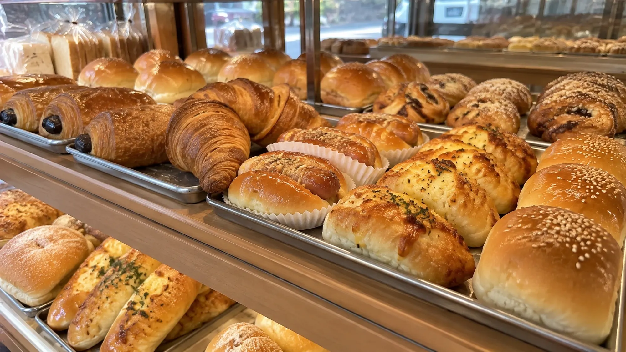 Illustration: tray of fresh bread and pastries