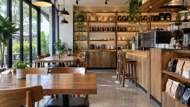 Illustration: bright empty specialty café interior