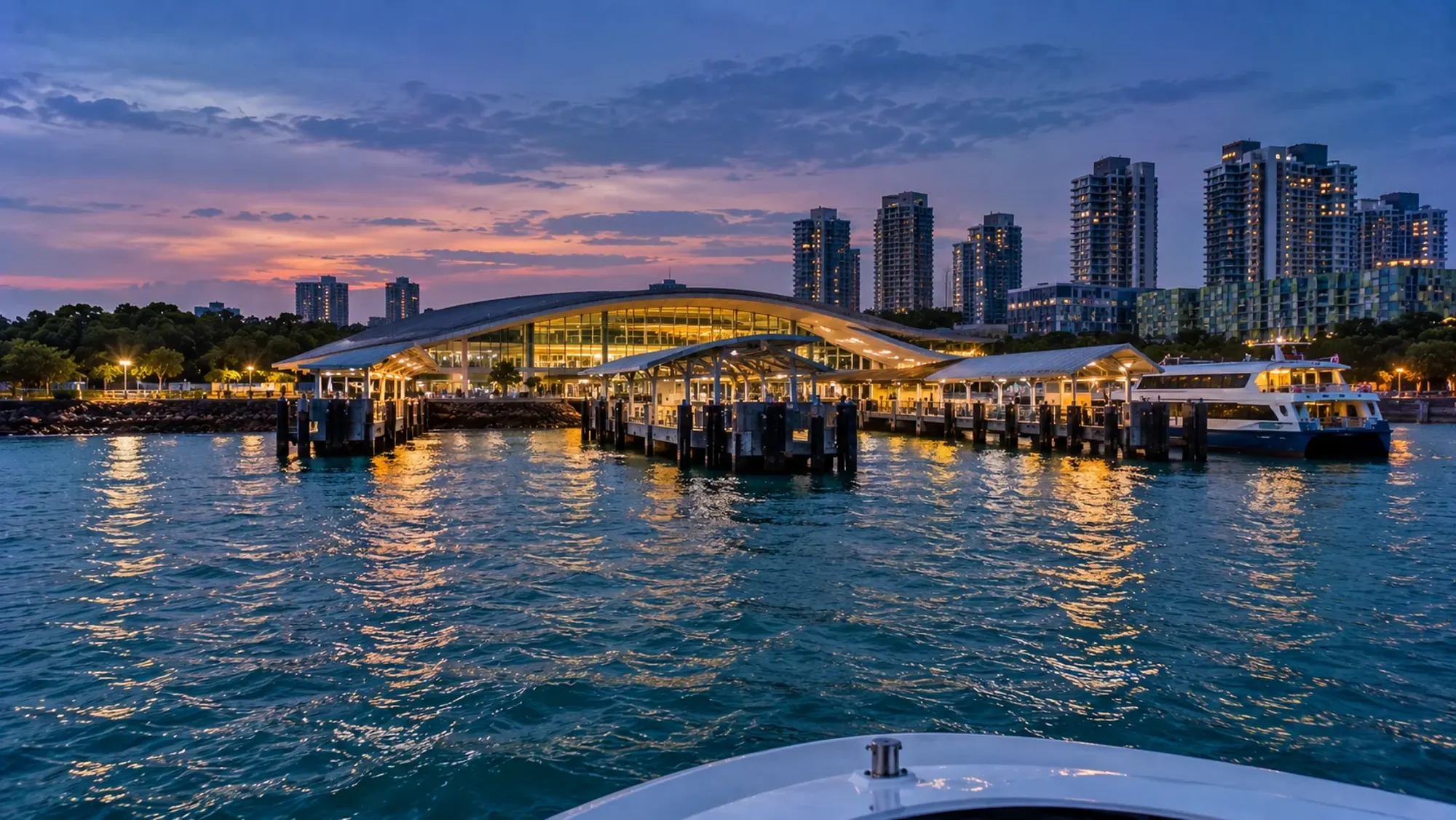 Ferry from HarbourFront (Singapore) to Waterfront City (Batam), blue hour