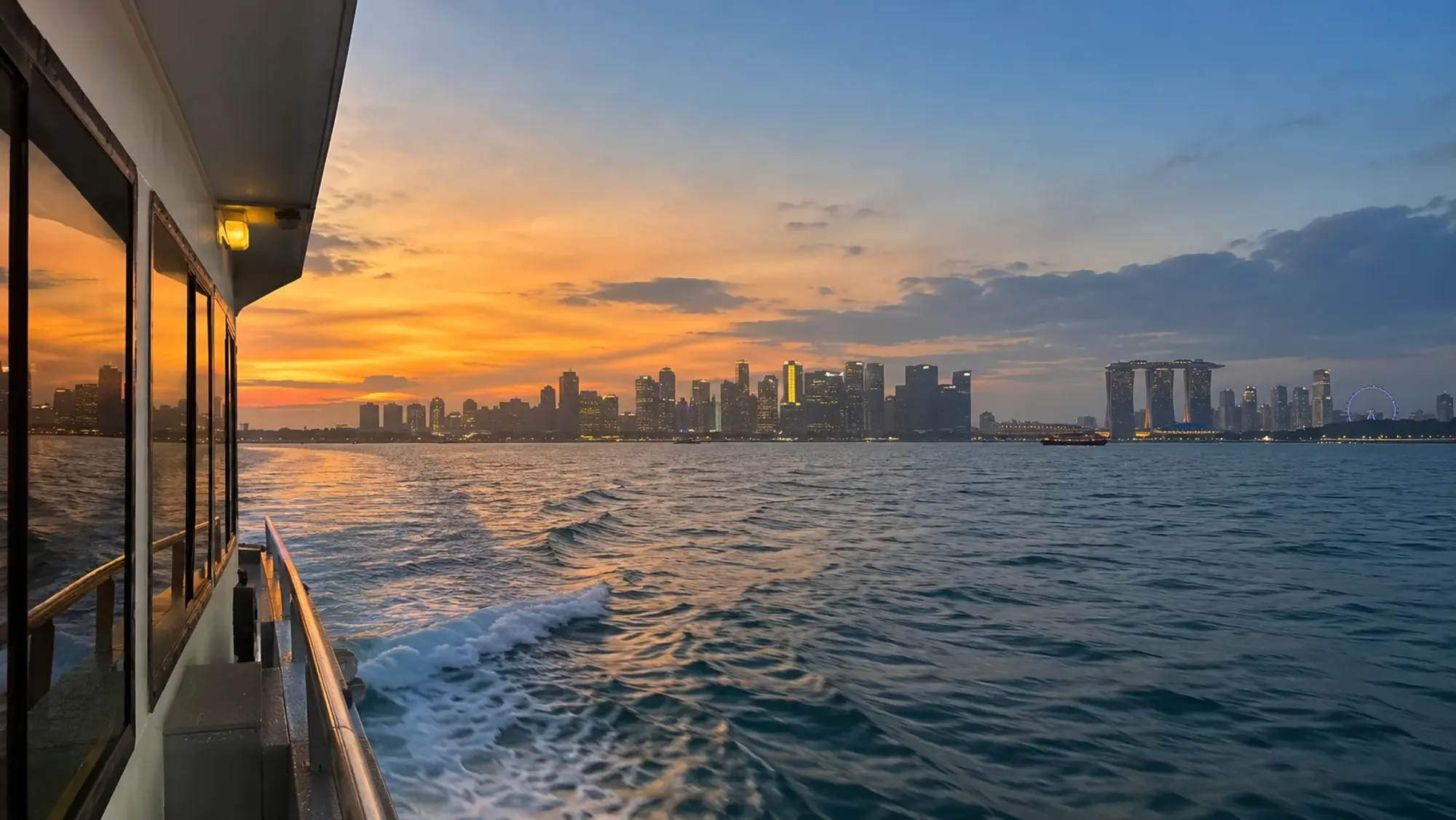 Ferry from Nirup Island (Batam) to HarbourFront (Singapore), blue hour