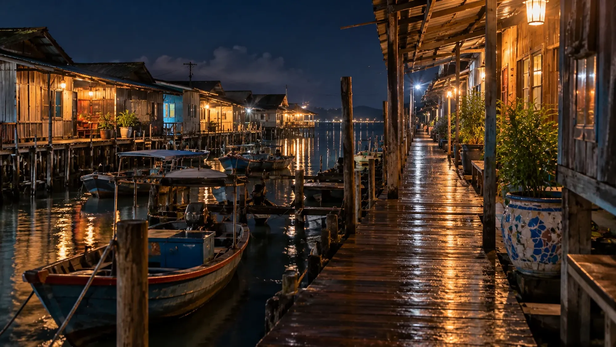 A boardwalk through a Batam stilt-house fishing village