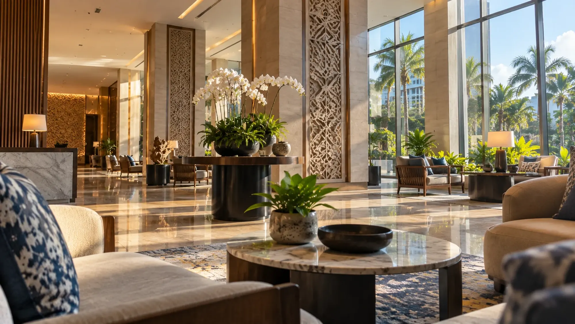 The lobby lounge interior of a 4-star city hotel — Aston Batam Hotel & Residence, a 4-star city hotel in Nagoya, Batam