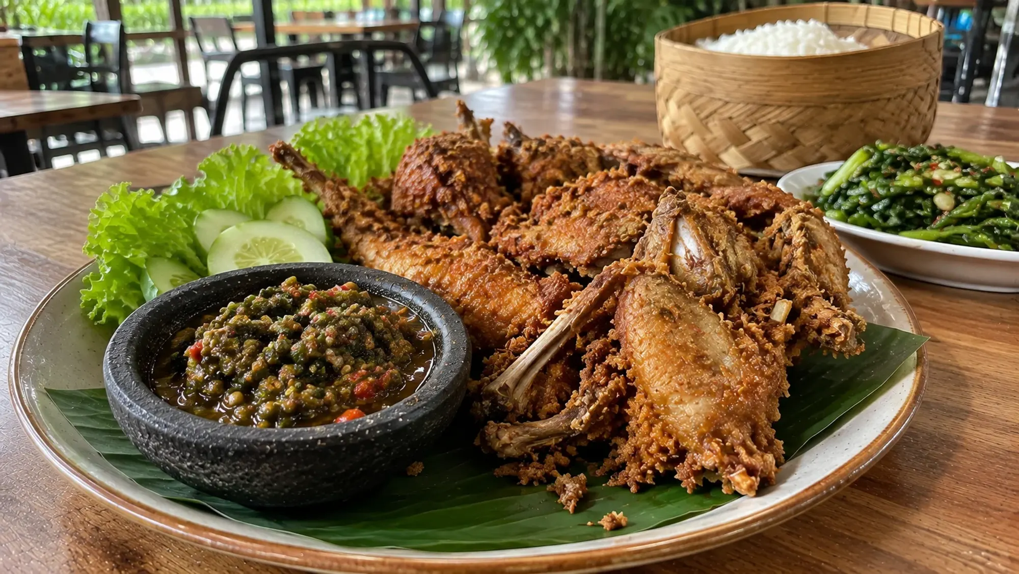 Soft-bone fried chicken with andaliman pepper sambal — Ayam Tulang Lunak Andaliman, an Indonesian restaurant in Bengkong, Batam