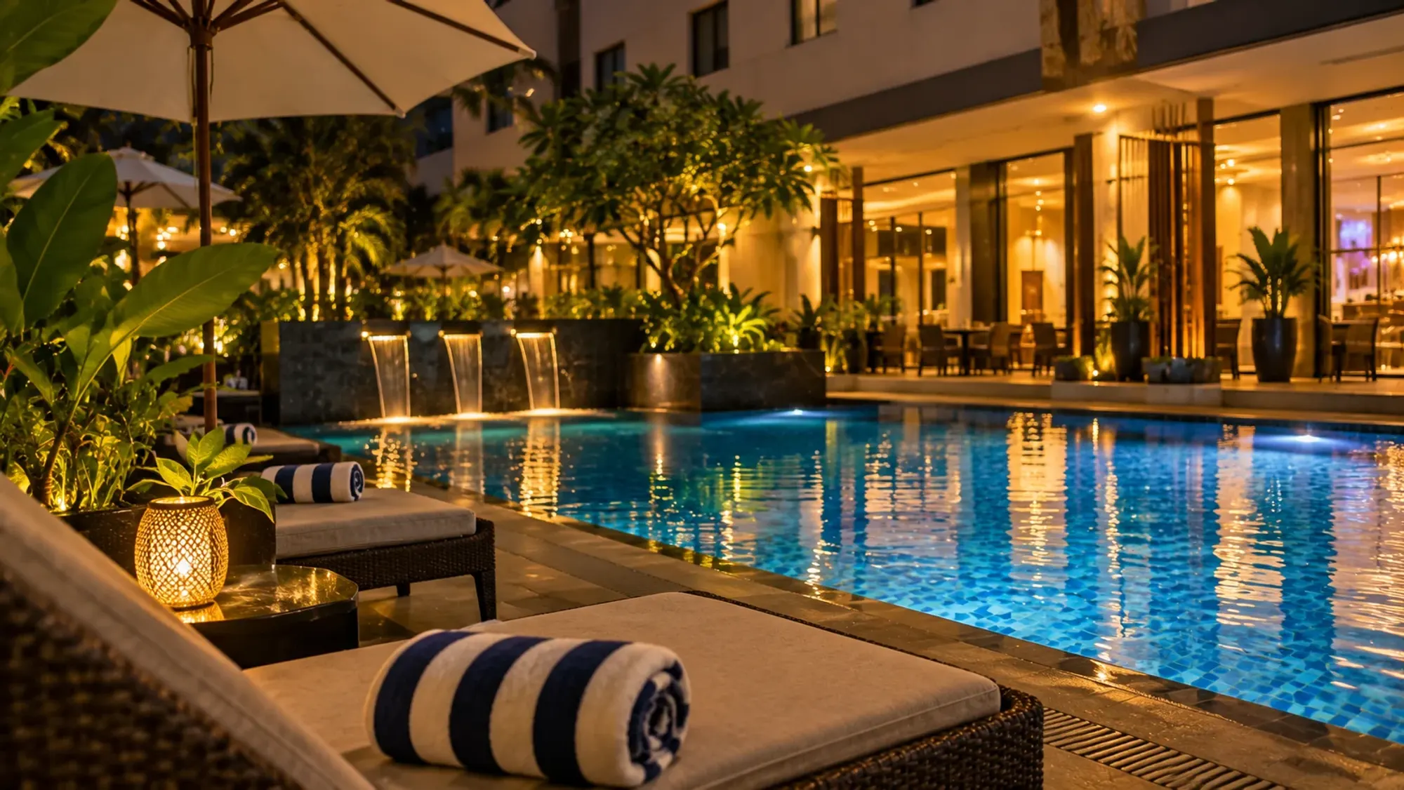 The swimming pool area in late afternoon of a 2-star budget hotel — Batam City Hotel, a 2-star budget hotel in Nagoya, Batam