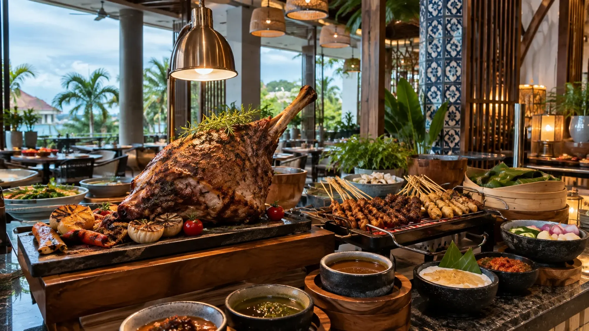 Roasted lamb leg with satay at a hotel restaurant — Gravity 10 Restaurant, a Western restaurant in Batam Centre, Batam