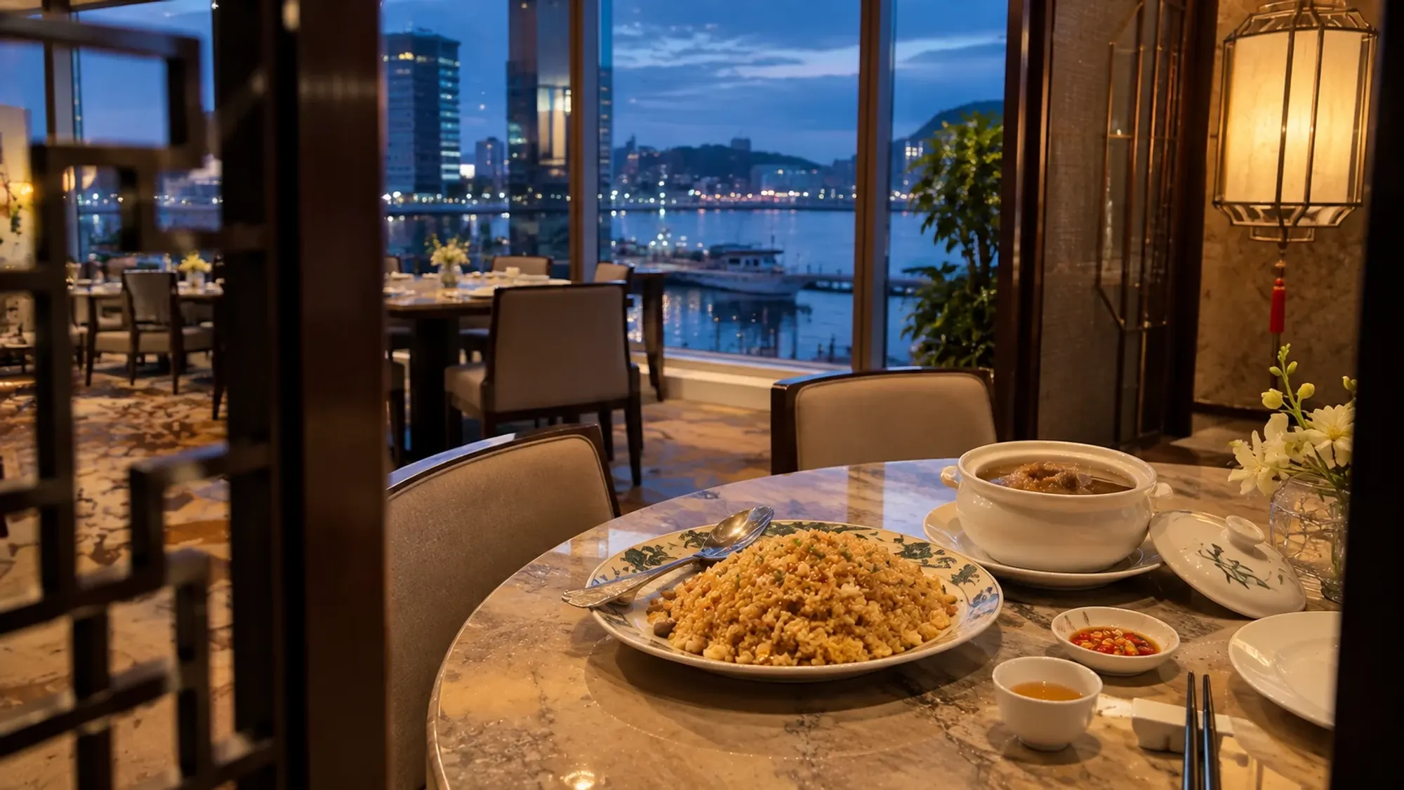 Fried rice and double-boiled soup at an elegant hotel Cantonese restaurant — Jiang He Cantonese Cuisine, a Chinese restaurant in Harbour Bay, Batam