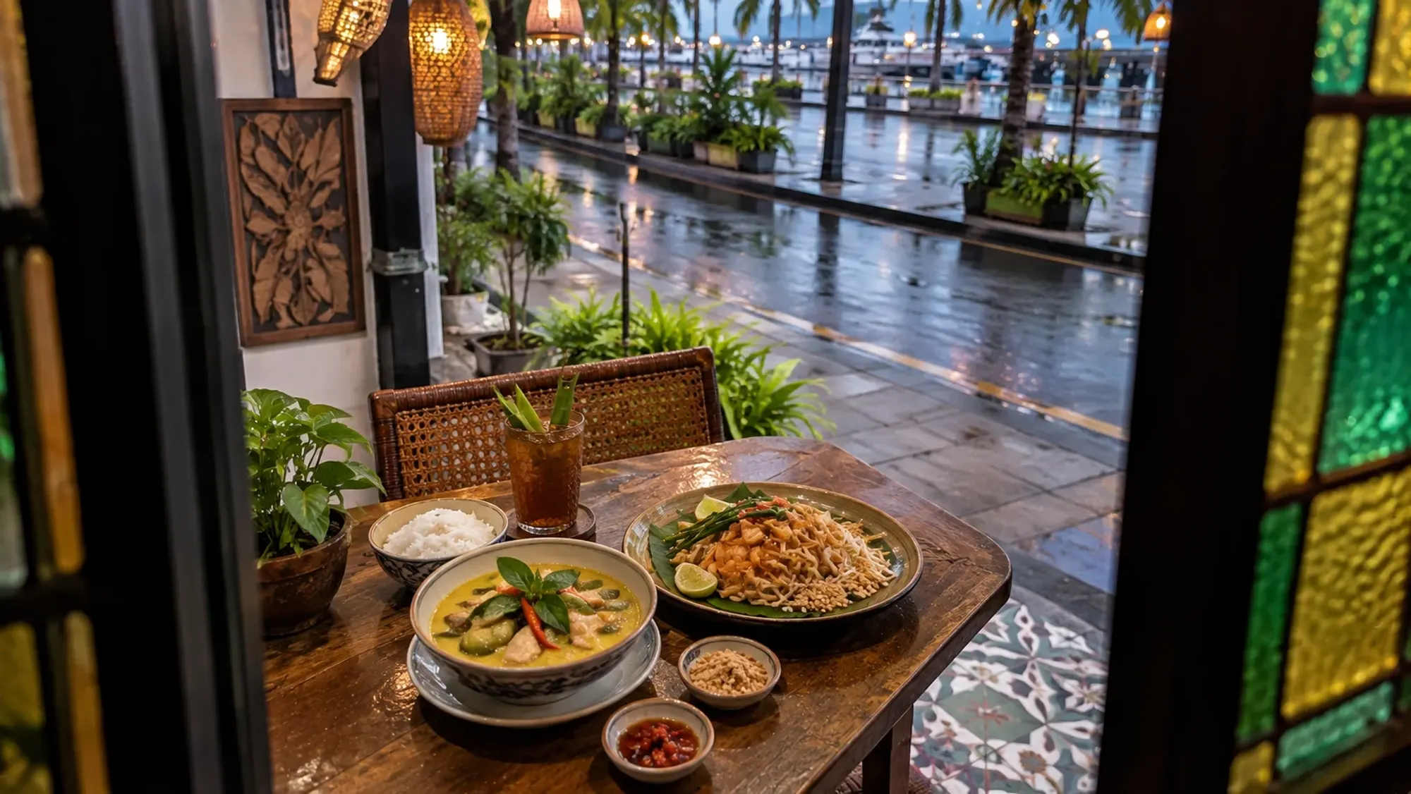 Green curry chicken and pad Thai at a Thai restaurant — Jumbo Thai Kitchen, a Thai restaurant in Harbour Bay, Batam