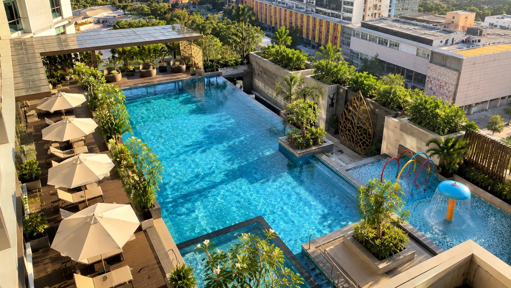 The swimming pool area in late afternoon of a 4-star city hotel — Nagoya Hill Hotel Batam, a 4-star city hotel in Nagoya, Batam