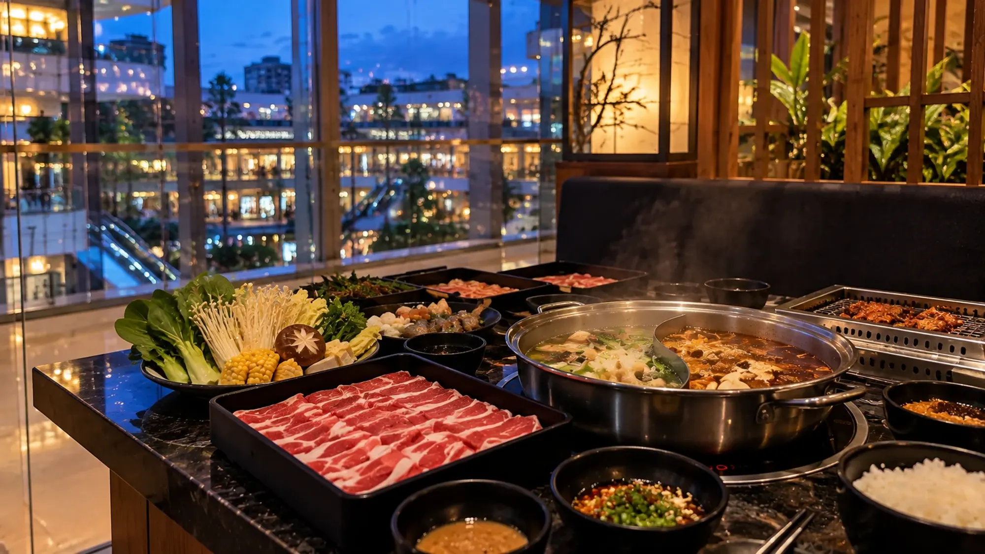 A shabu-shabu pot with thin beef slices at a Japanese buffet — Shaburi & Kintan Buffet Grand Batam, a Japanese restaurant in Nagoya, Batam