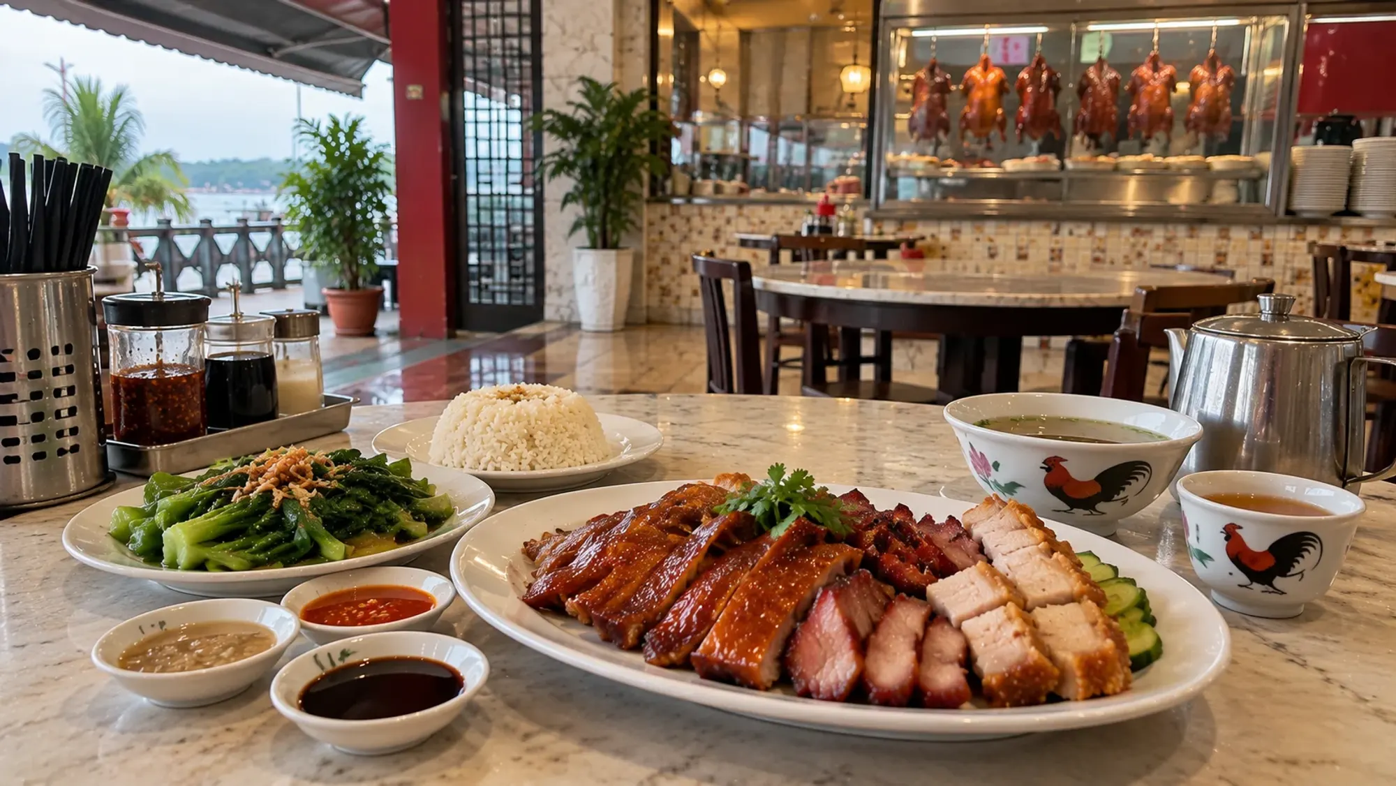 Peking roast duck, siobak and char siu on a kopitiam table — Sin Wei Kopitiam, a Chinese restaurant in Nagoya, Batam