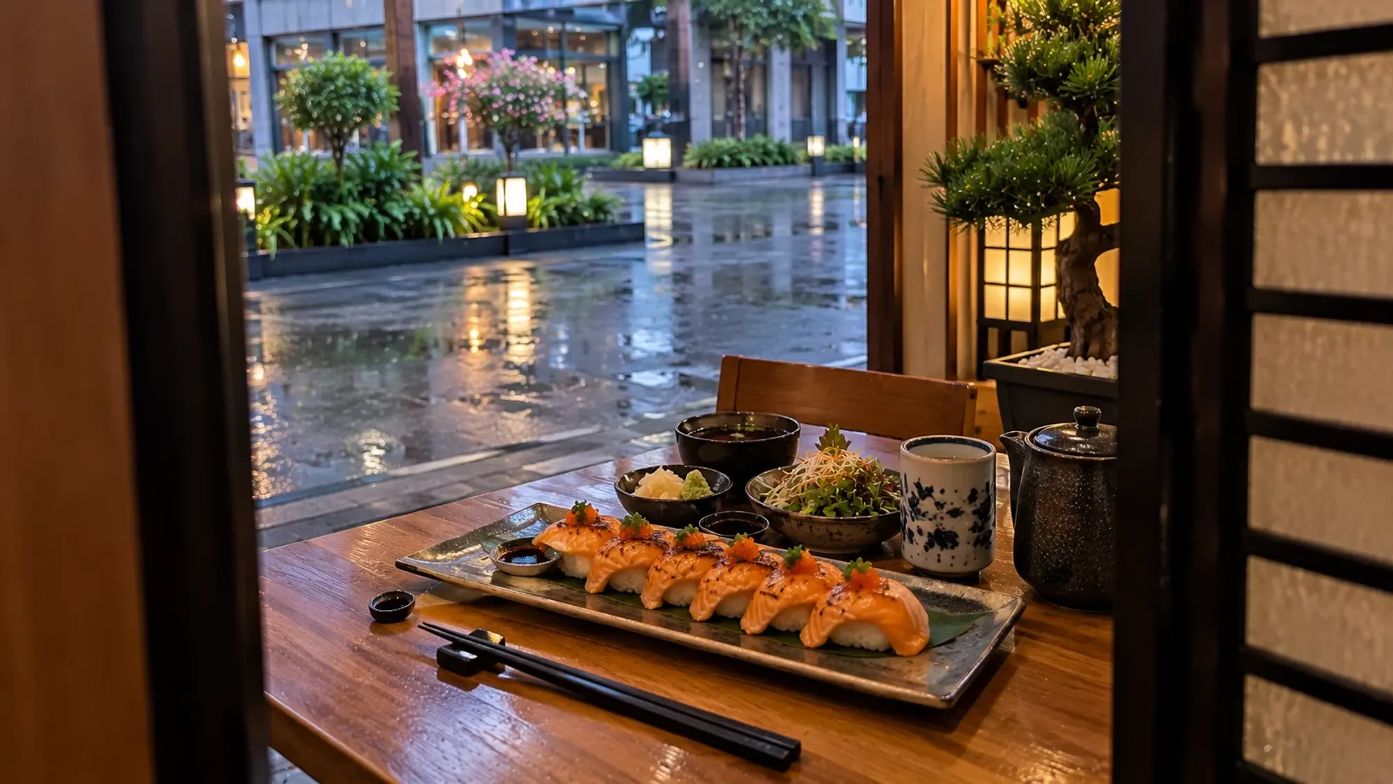 Aburi salmon belly sushi at a Japanese restaurant — Sushi Ozu, a Japanese restaurant in Nagoya, Batam