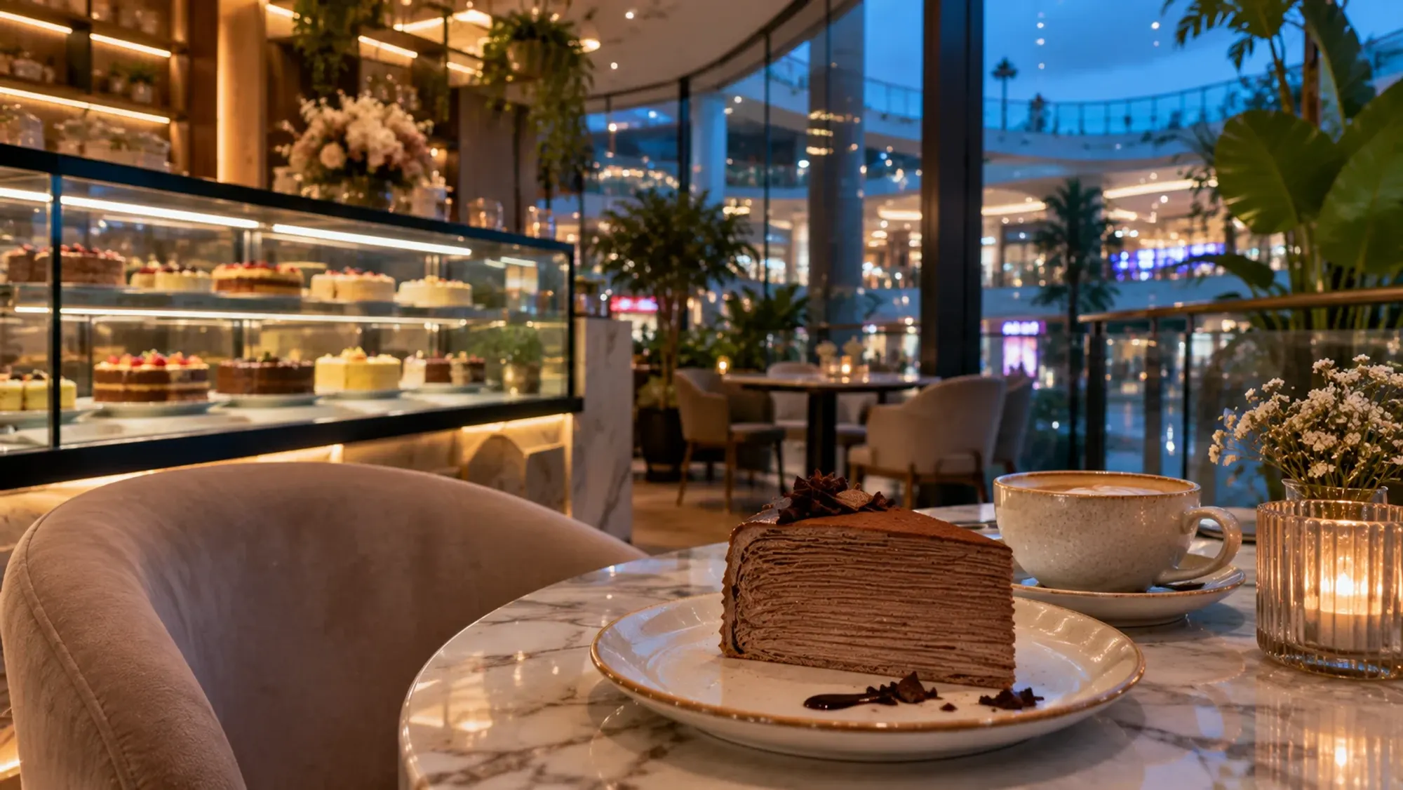 Chocolate mille crepe slice in a patisserie — The Smith Patisserie Grand Batam, a bakery in Nagoya, Batam